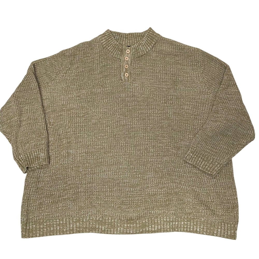 KingSize Mens 7XL Big Tan Cream Marled Knit Quarter Button Mock Neck Sweater